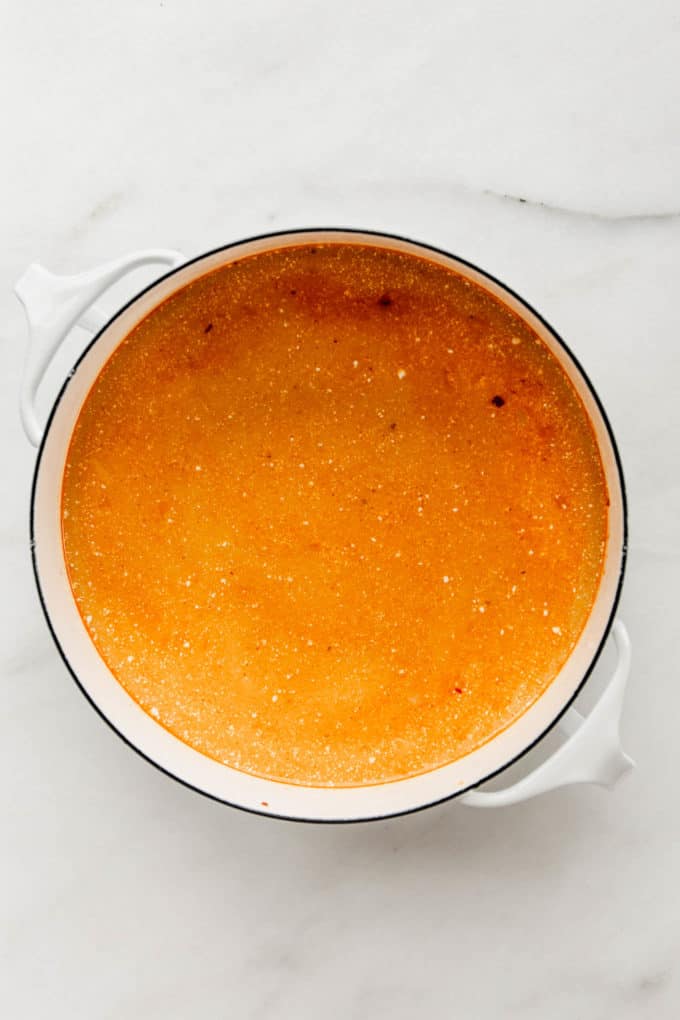 Thai coconut soup in a white pot