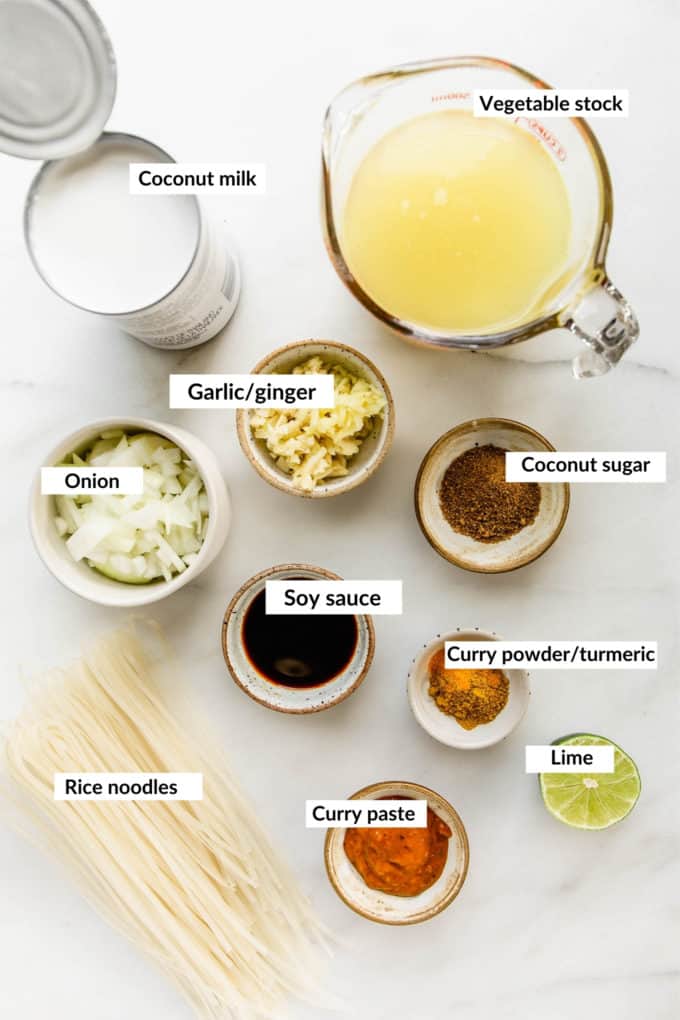 A flat lay of ingredients for Thai Coconut Soup
