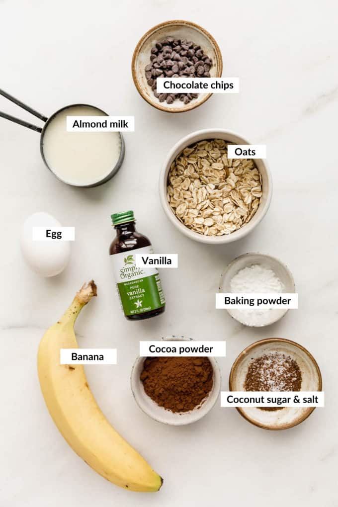 A flat lay of ingredients for chocolate baked oats