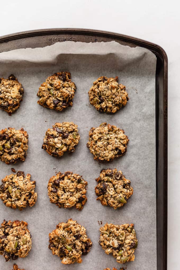 healthy breakfast cookies on a baking sheet