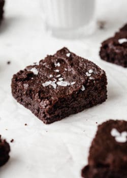 A vegan brownie on parchment paper