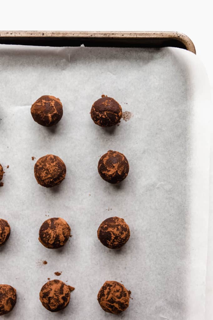 gingerbread truffles on a baking sheet