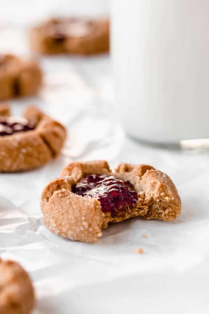 peanut butter thumbprint cookies with raspberry jam