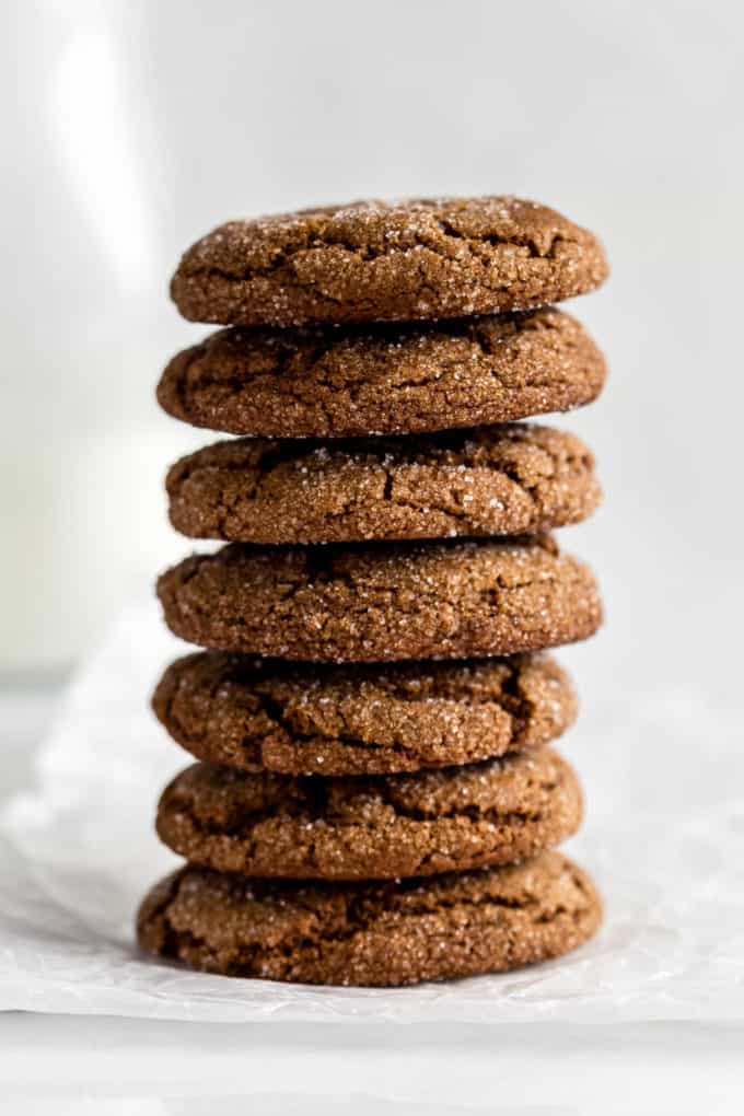 a stack of ginger molasses cookies