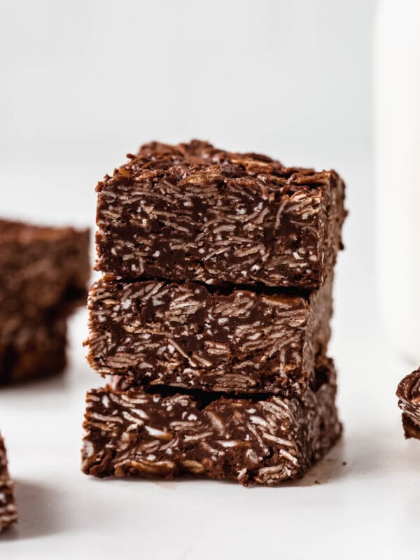 a stack of three chocolate coconut bars