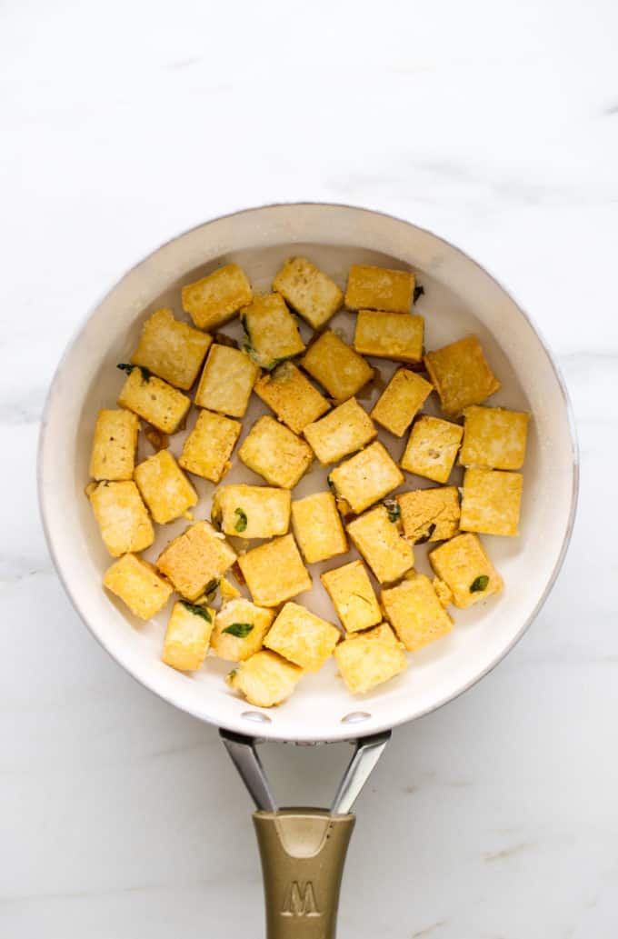 pan-fried cubes of tofu
