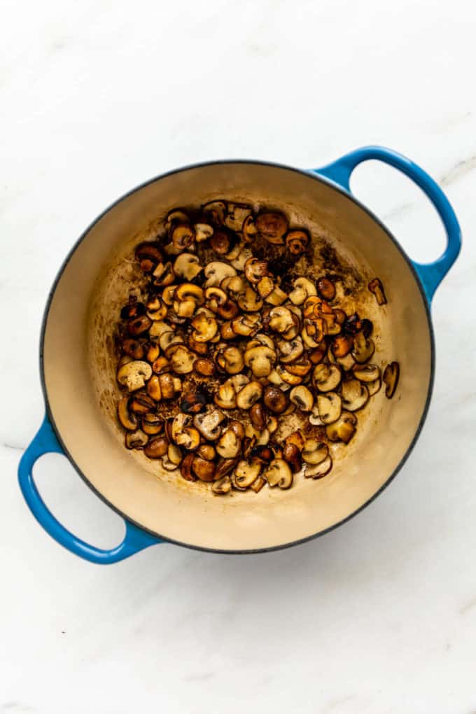 sautéed mushrooms in a pot