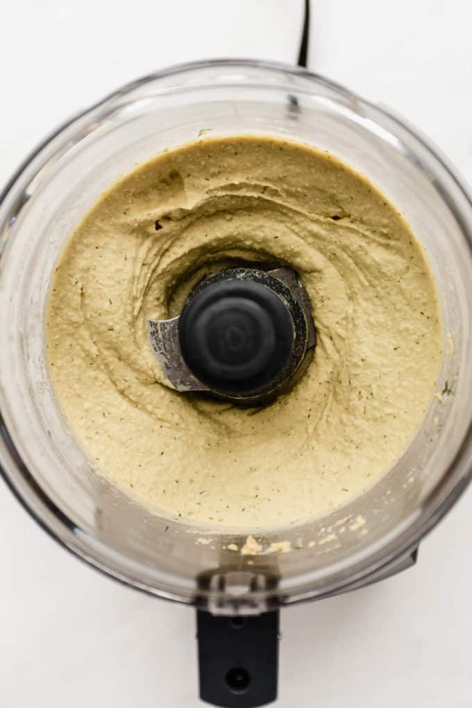 dill pickle hummus in a food processor