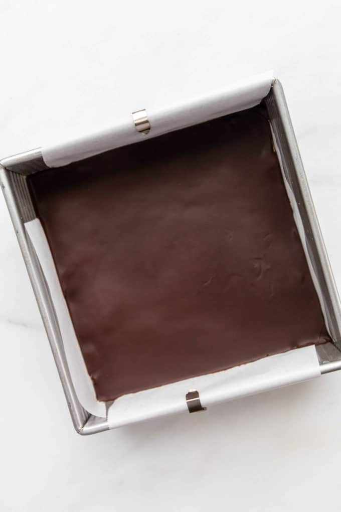 no bake cookie dough bars in an 8x8 inch pan