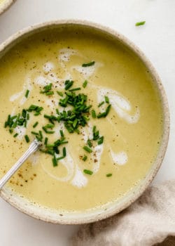 Vegan Broccoli Soup with chives on top