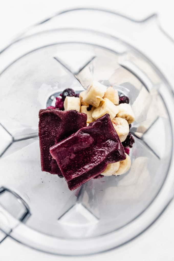 Acai, banana and berries in a blender