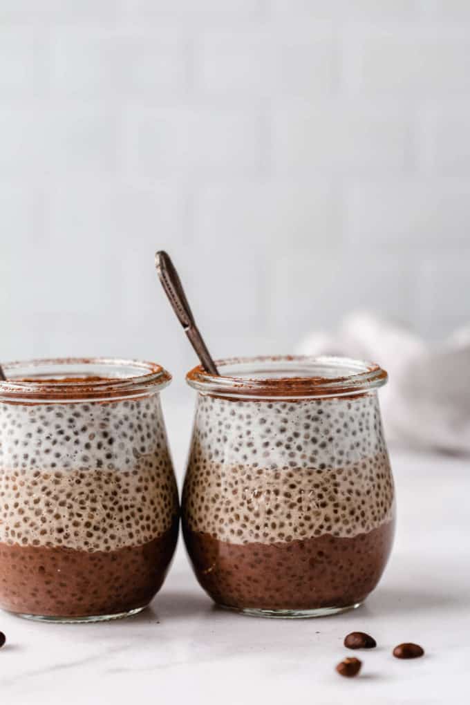 two cups of tiramisu chia pudding