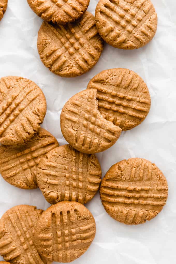vegan peanut butter cookies on parchment paper