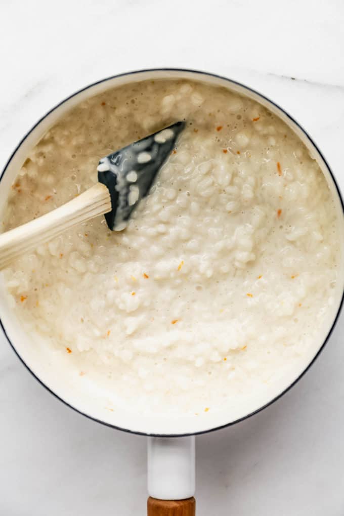 a pot of vegan coconut rice pudding