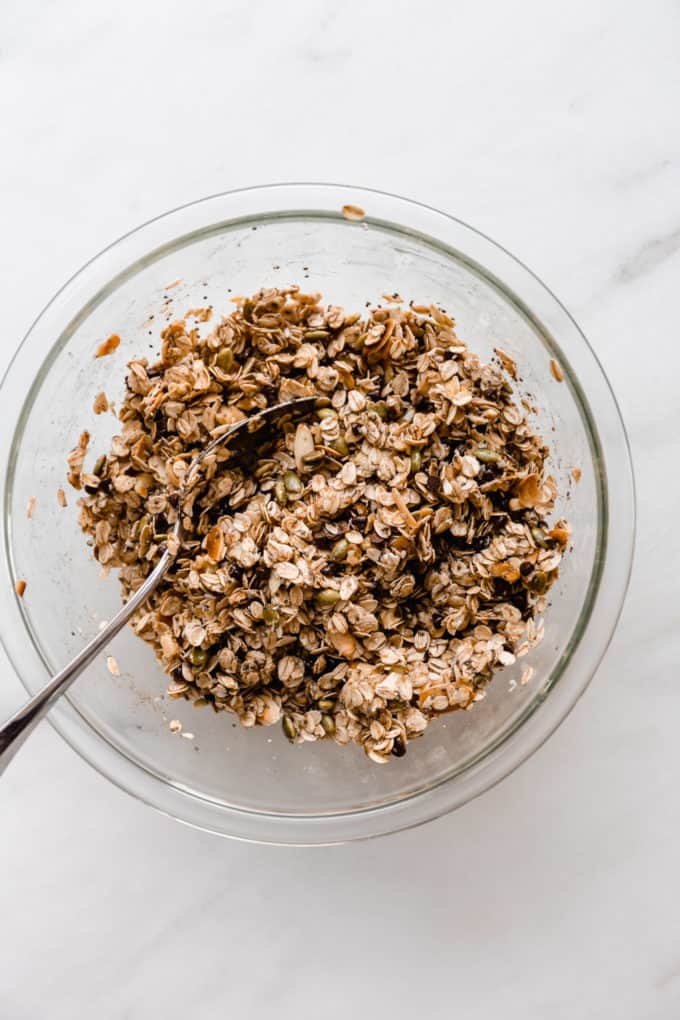 muesli bar ingredients in a mixing bowl