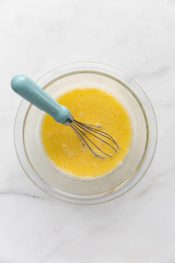 whisked eggs in a bowl