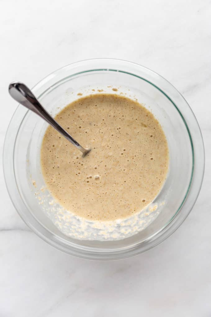 oat flour pancake batter in a bowl