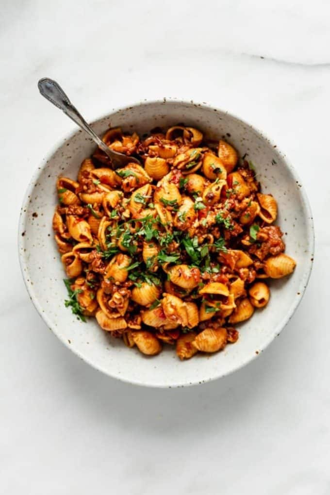shell pasta with taco sauce