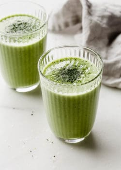 two glasses of matcha smoothie