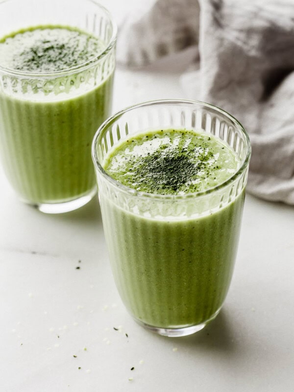 two glasses of matcha smoothie
