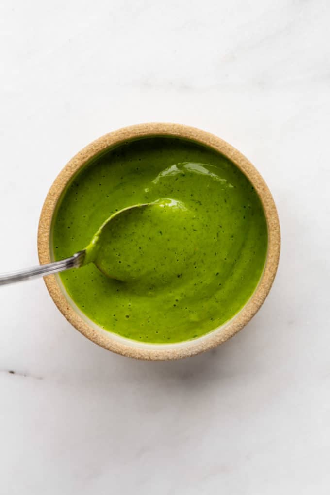 green goddess dressing in a bowl