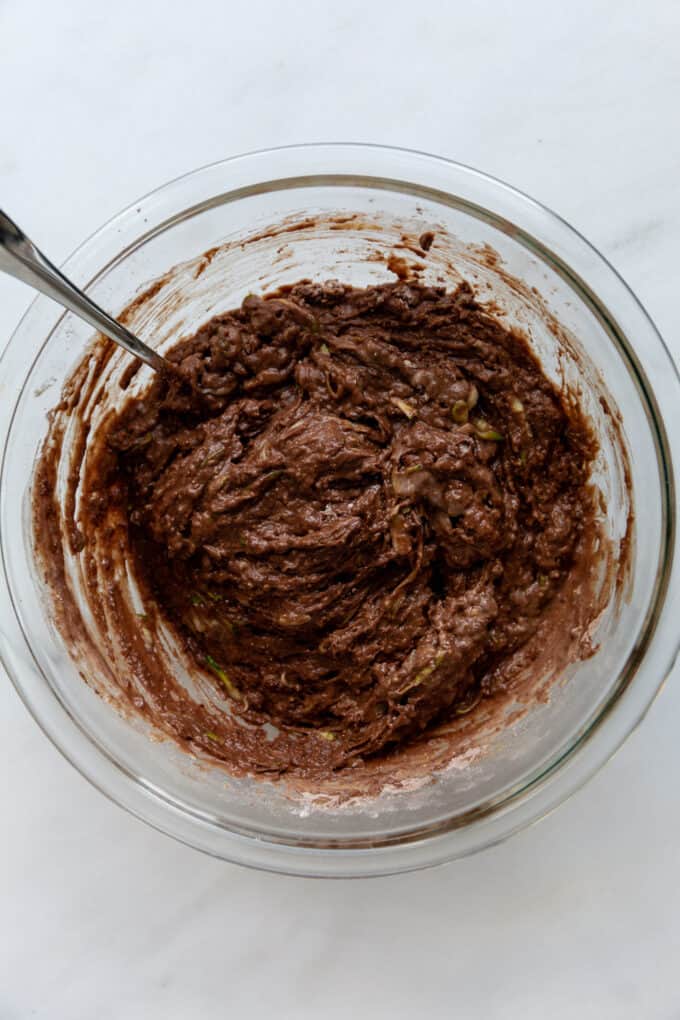 zucchini muffin batter with cocoa