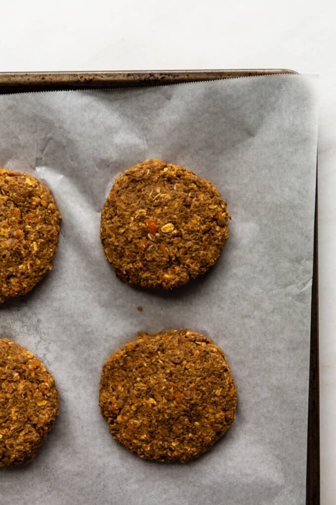 lentil patties on a baking sheet