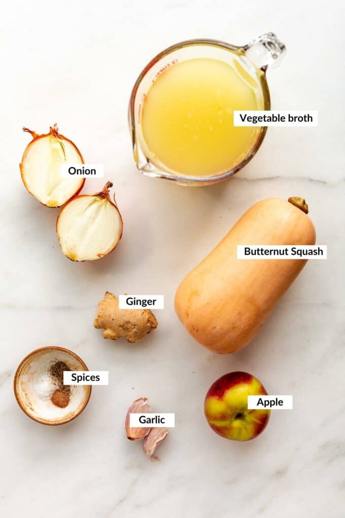 ingredients to make butternut squash apple soup