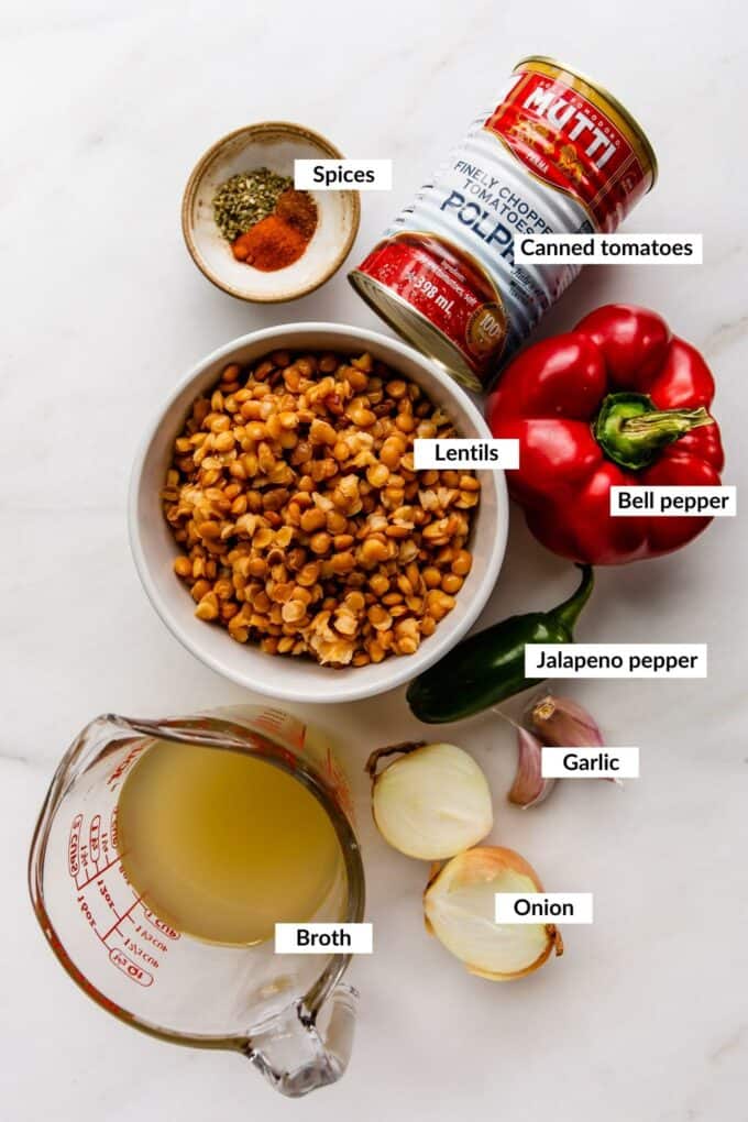 ingredients for lentil chili