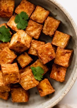 crispy air fryer tofu in a bowl