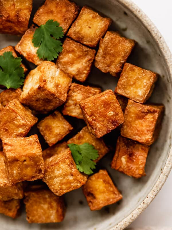 crispy air fryer tofu in a bowl