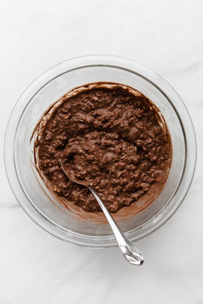 overnight oats in a clear mixing bowl