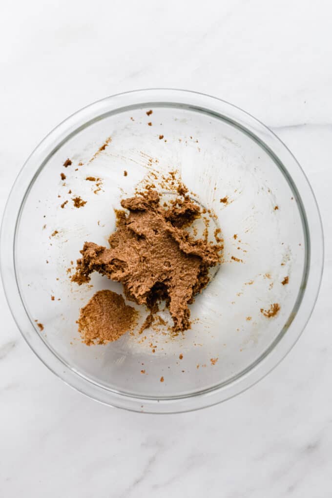 whipped butter and coconut sugar in a mixing bowl