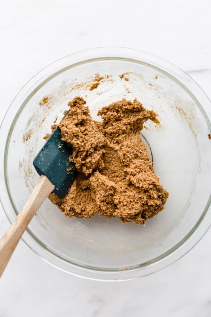 almond flour cookie dough in a mixing bowl