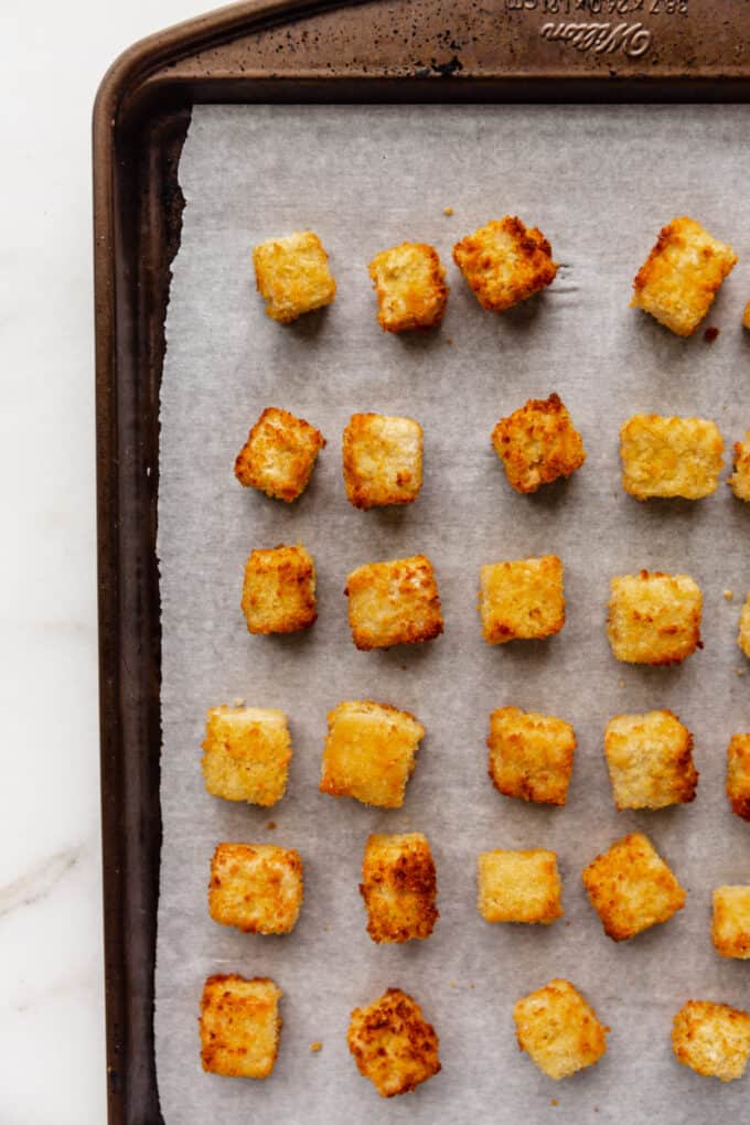 panko crusted tofu baked on a baking sheet