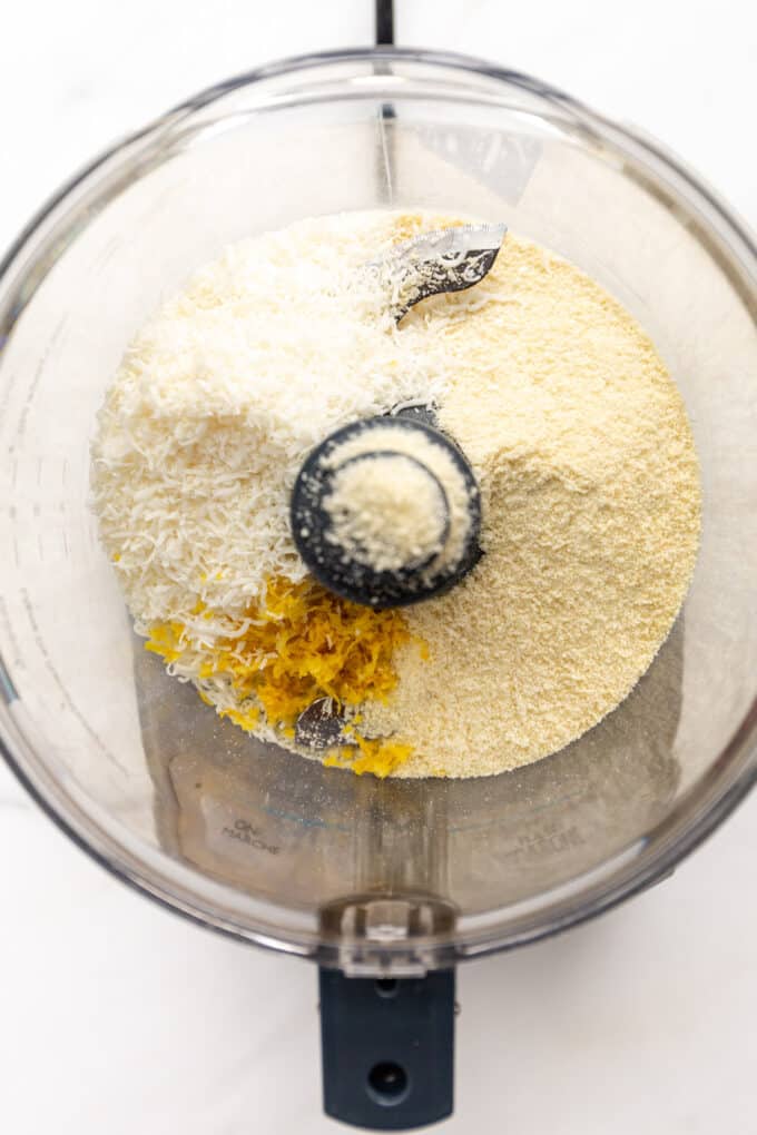almond flour, coconut and lemon zest in a food processor