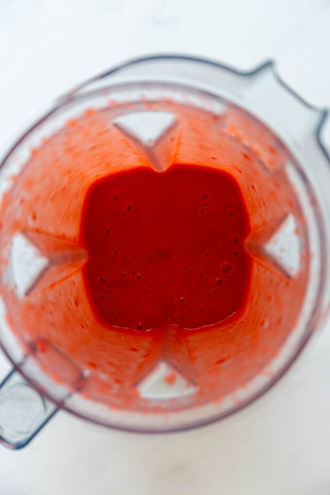 strawberry puree in a blender