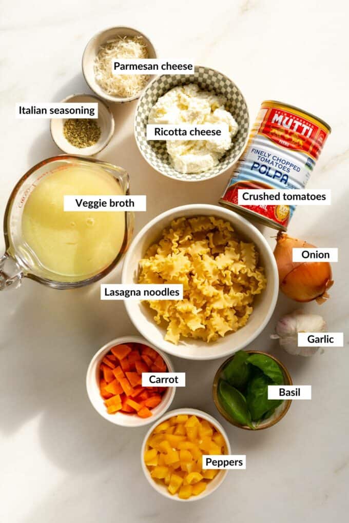 ingredients to make vegetarian lasagna soup
