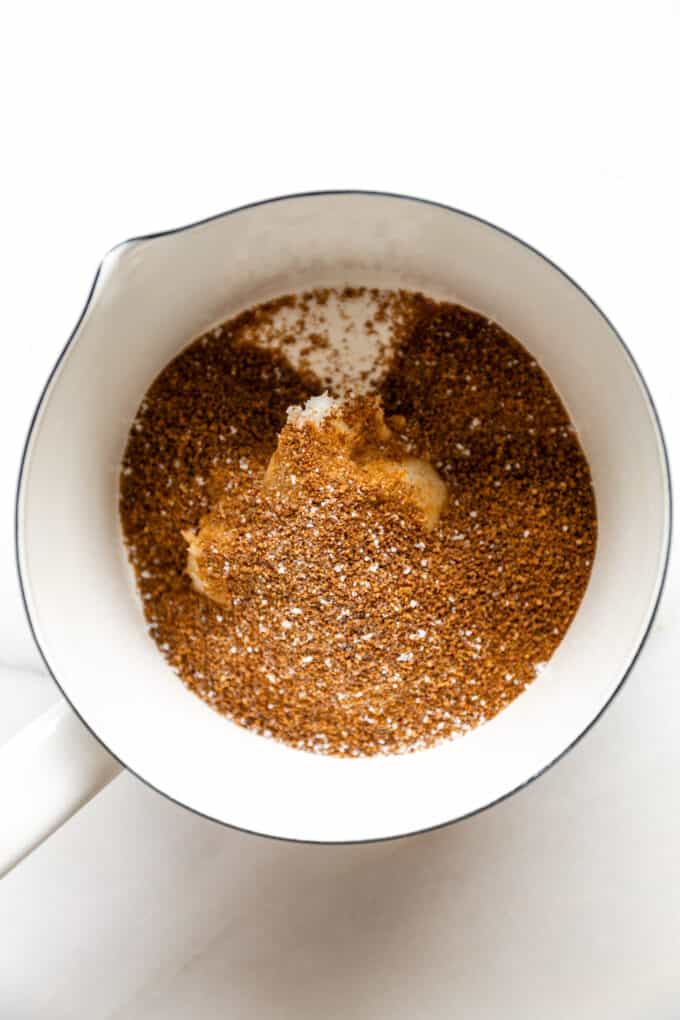 coconut sugar and coconut oil in a pot