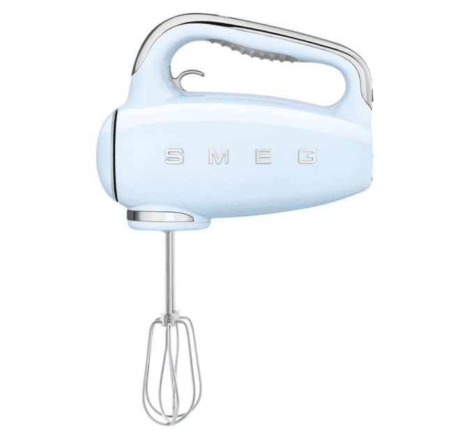 a light blue hand mixer