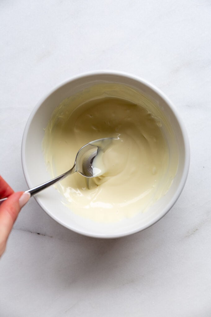 white chocolate melted in a bowl