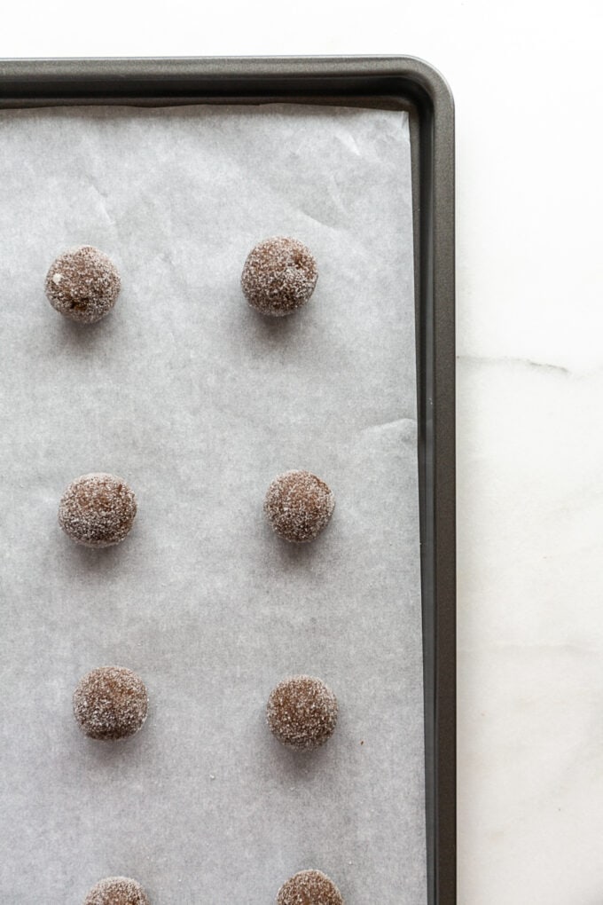 ginger molasses cookie dough on a baking sheet