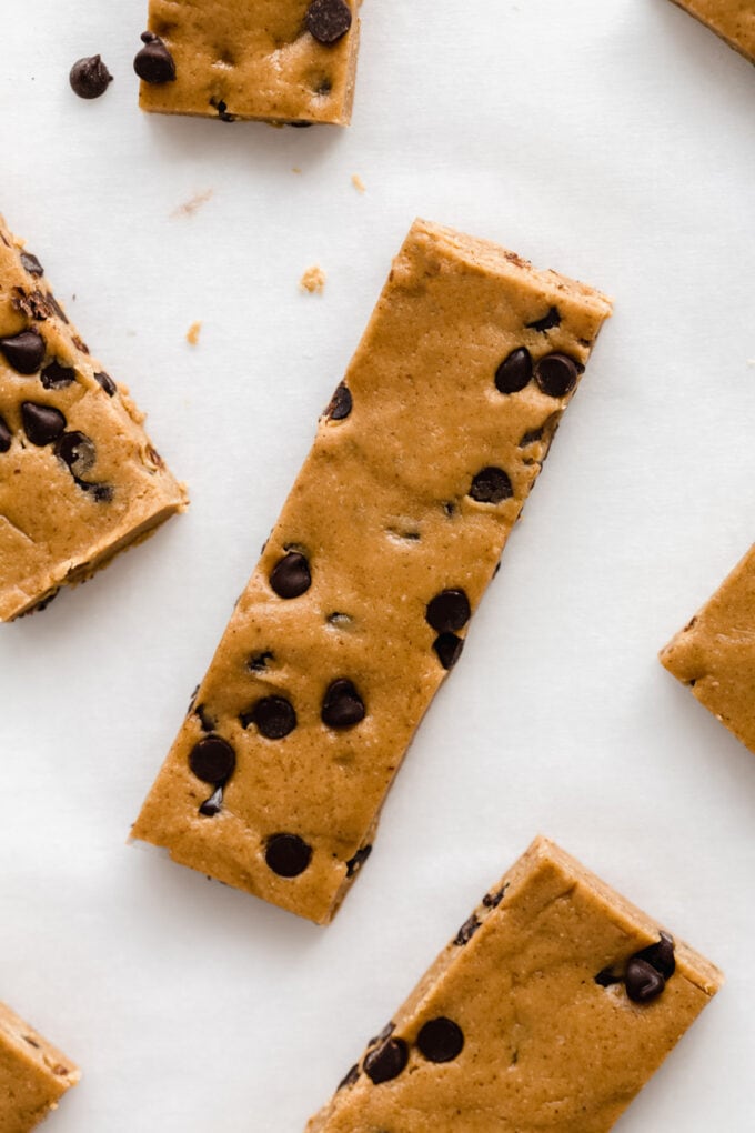 homemade perfect bar with chocolate chips on a marble board