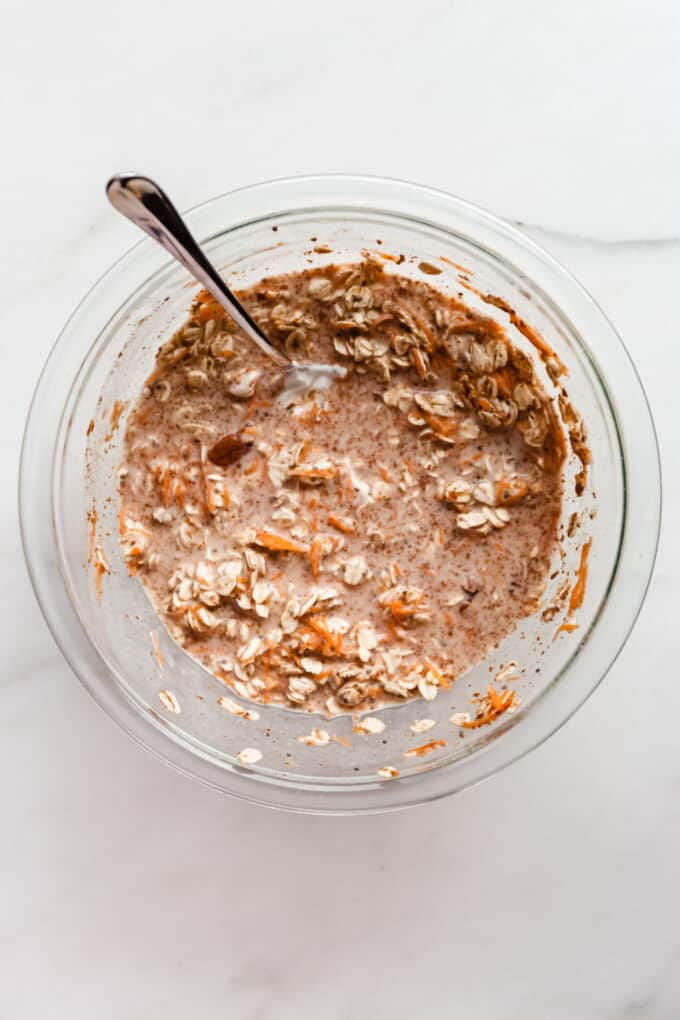 carrot cake overnight oats mixture before sitting overnight.