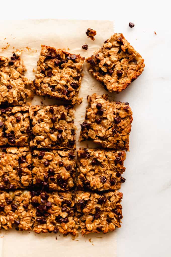 banana oatmeal bars cut into squares