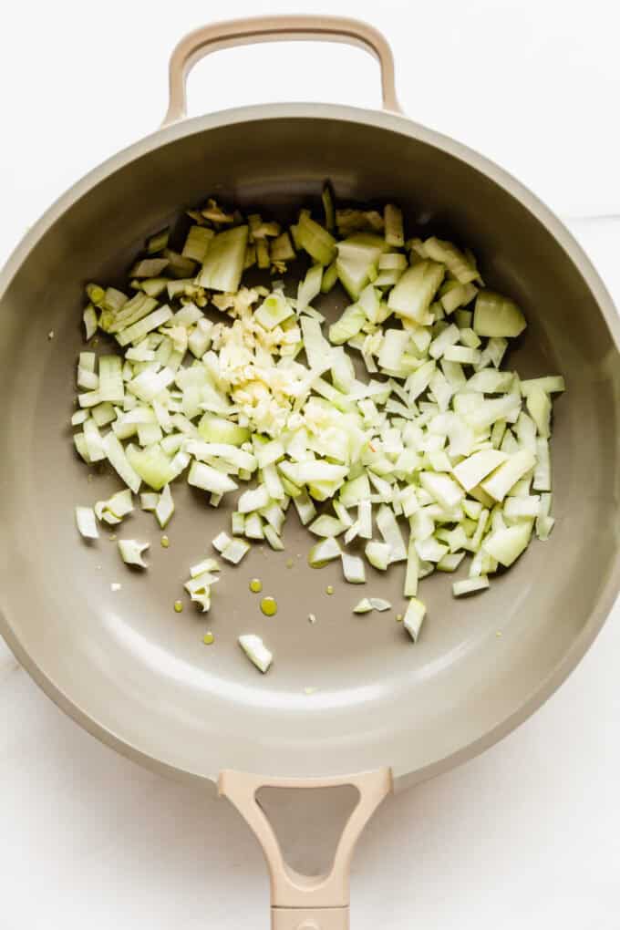onions and garlic in a pan