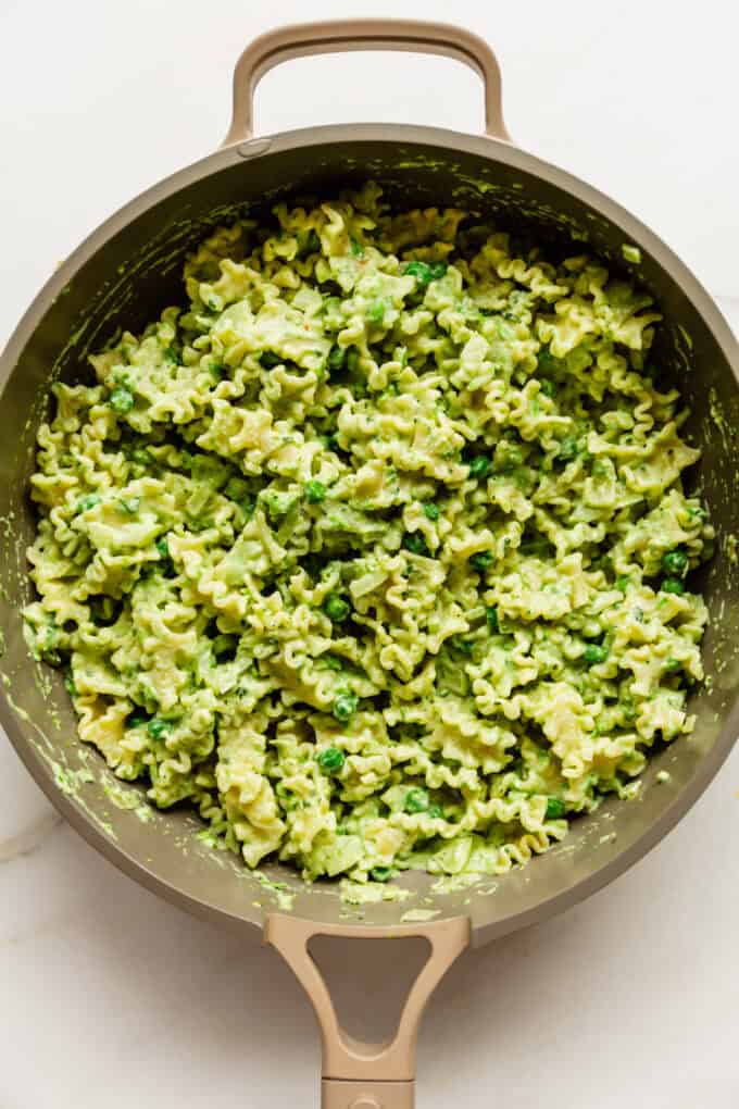 ricotta and pea pasta in a pan