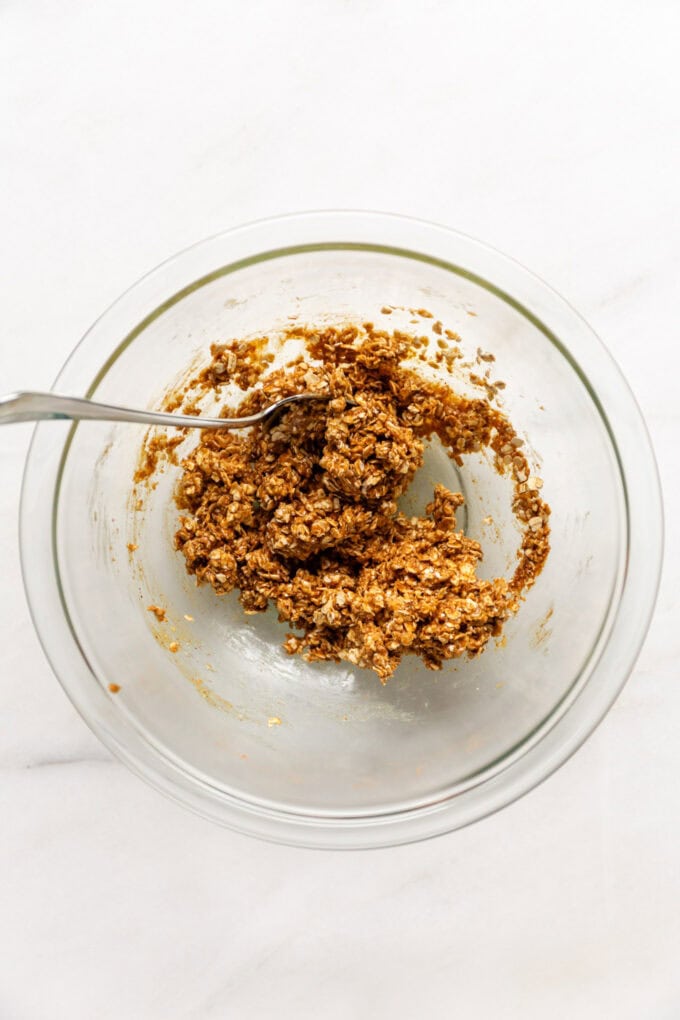 quick granola in a mixing bowl