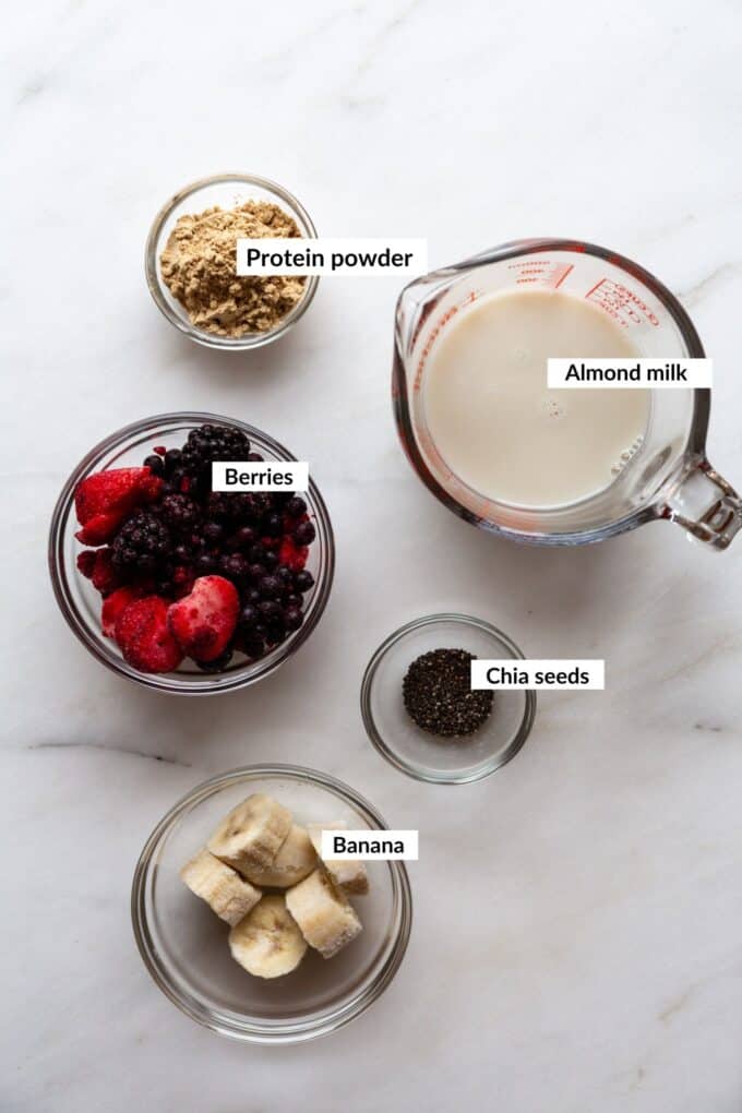 ingredients for a berry protein smoothie