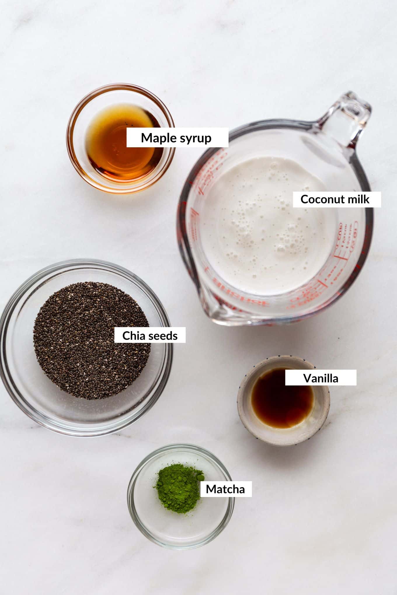 ingredients for matcha chia pudding